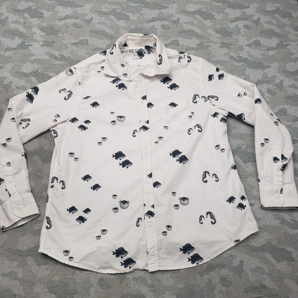 Mossimo Supply Co. Shirt Mens XL White‎ Pockets Fish Long Sleeve Button Up